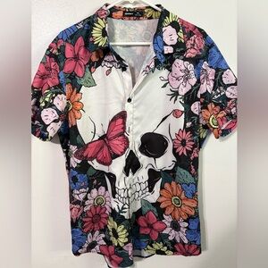 NFINITY Multicolor Floral Skull Shirt